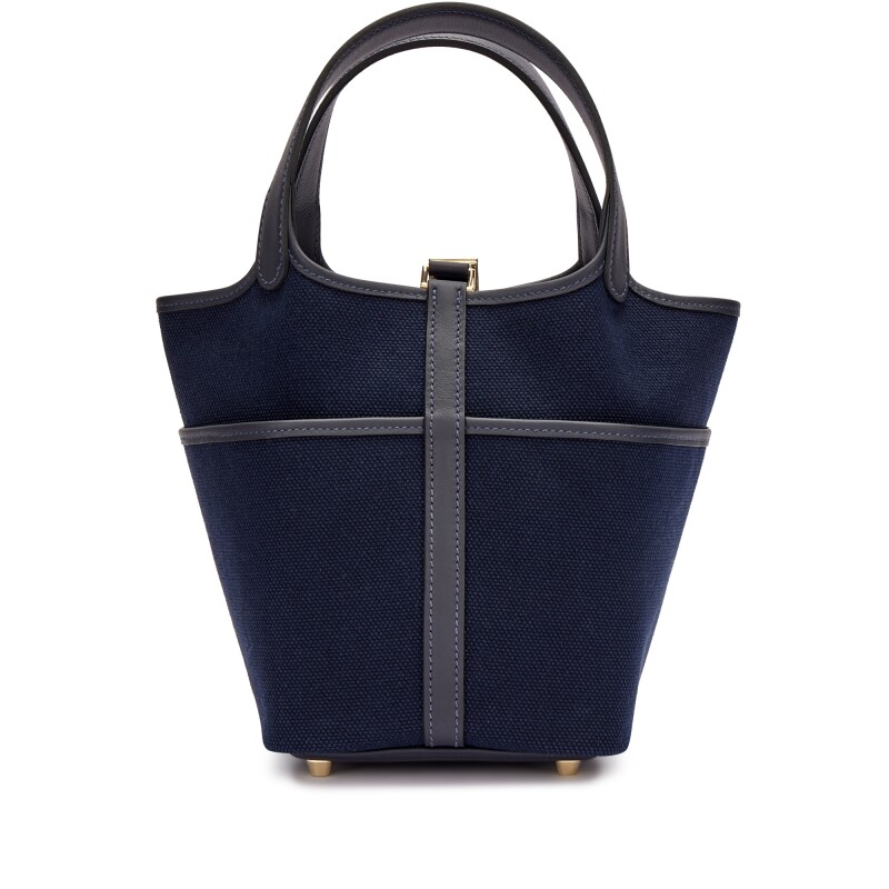 Hermès Caban Swift and Bleu Marine Toile Goeland Cargo Picotin Lock 18 Gold Hardware - Image 3